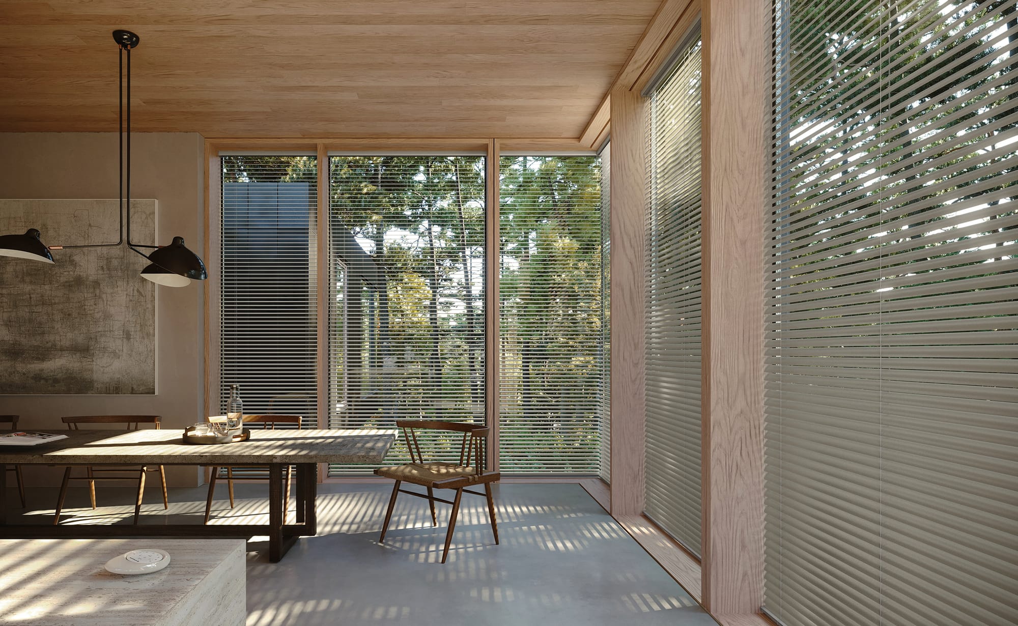 Aluminum blinds — daylit interior