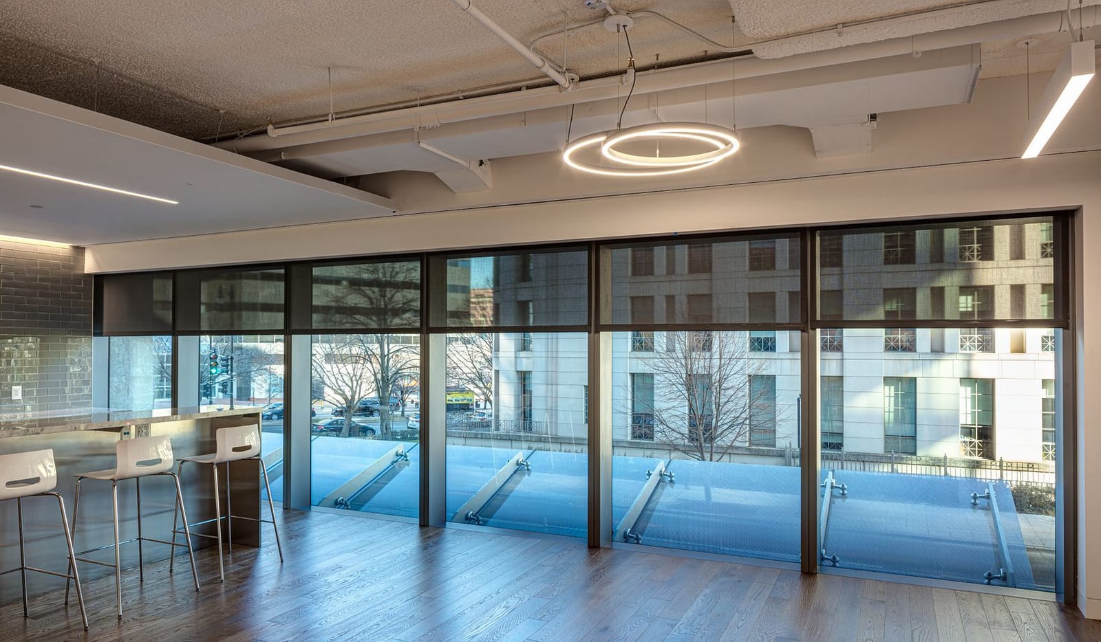 Roller shades — office lounge