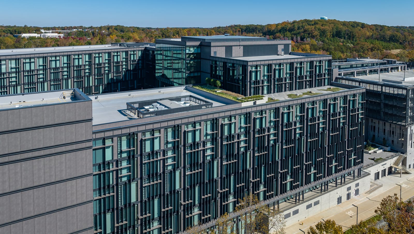 Exterior sun control — corporate campus