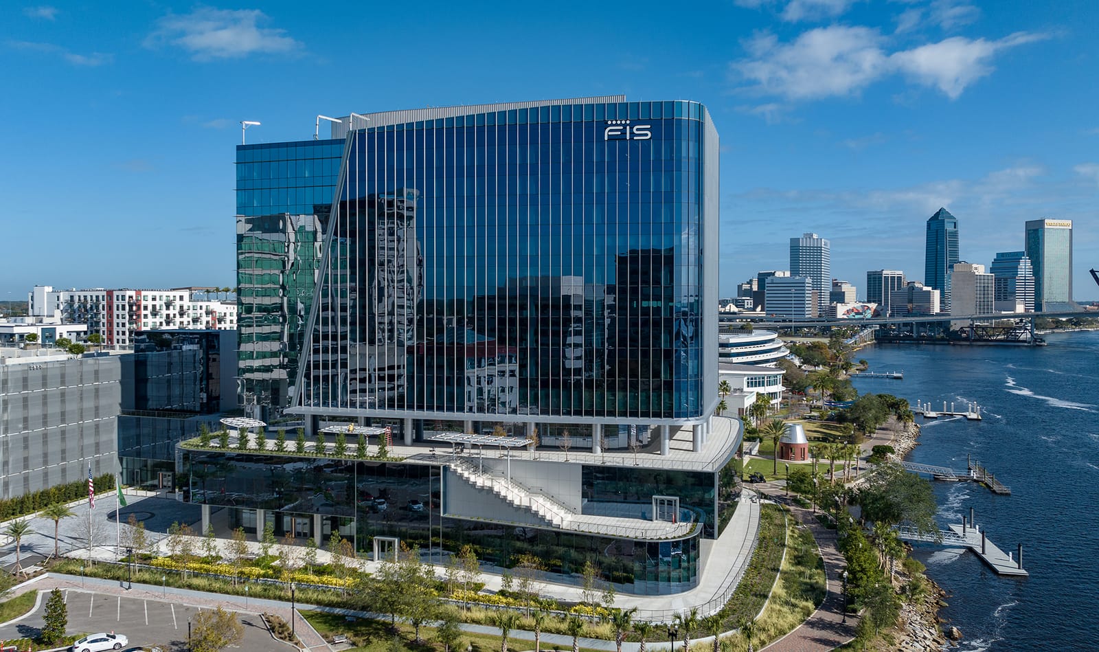 Solar shades — riverfront office tower