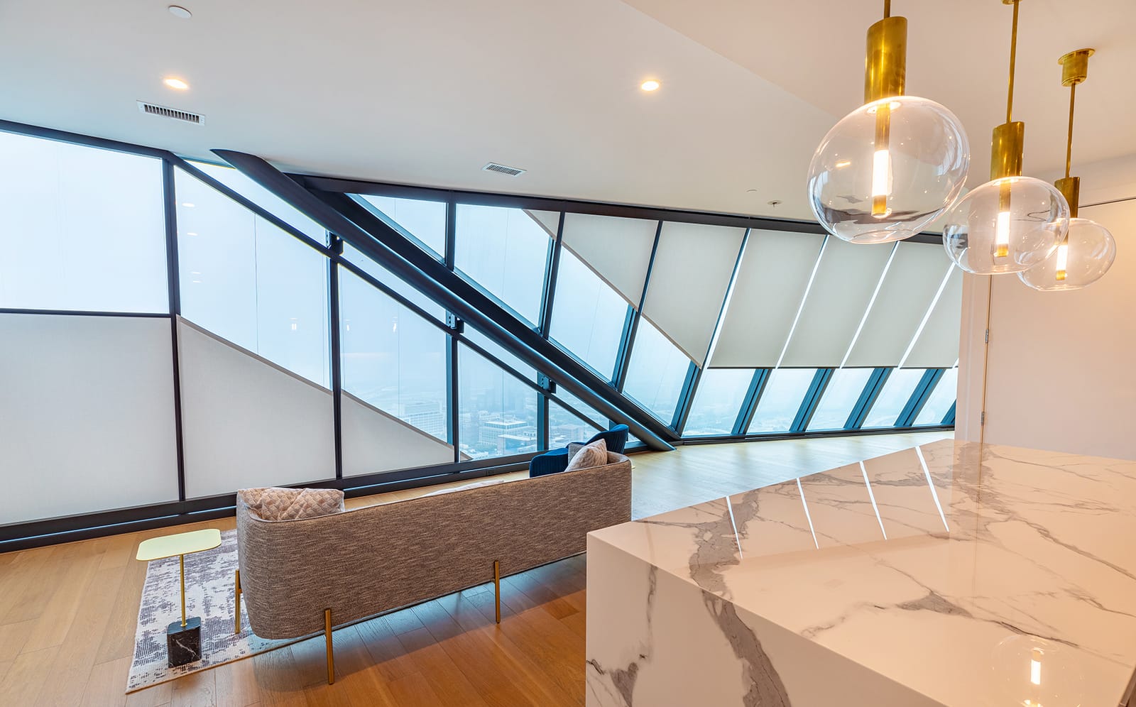 Motorized solar shades — amenity lounge
